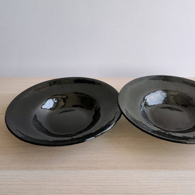 Set of 2 Black Fused Glass Pasta Bowls. Set of 2 Glass Pasta Bowls. Minimalist Spaghetti Bowls