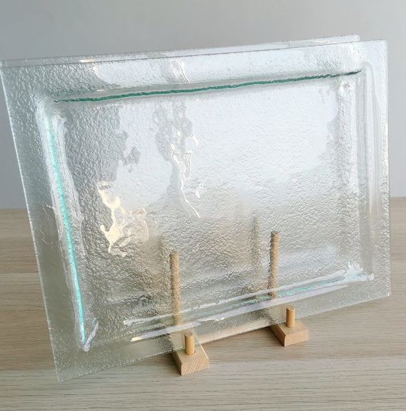 Set of 2 Transparent Fused Glass Platters. Rectangular Glass Platters. Large Plates Set
