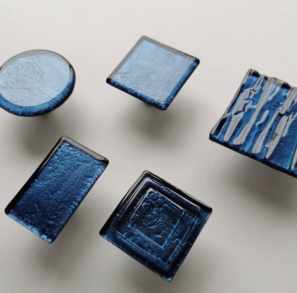 Indigo Blue Accent Glass Knob. Artistic Dark Blue Furniture Glass Knob - 0039