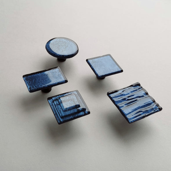 Indigo Blue Accent Glass Knob. Artistic Dark Blue Furniture Glass Knob - 0039