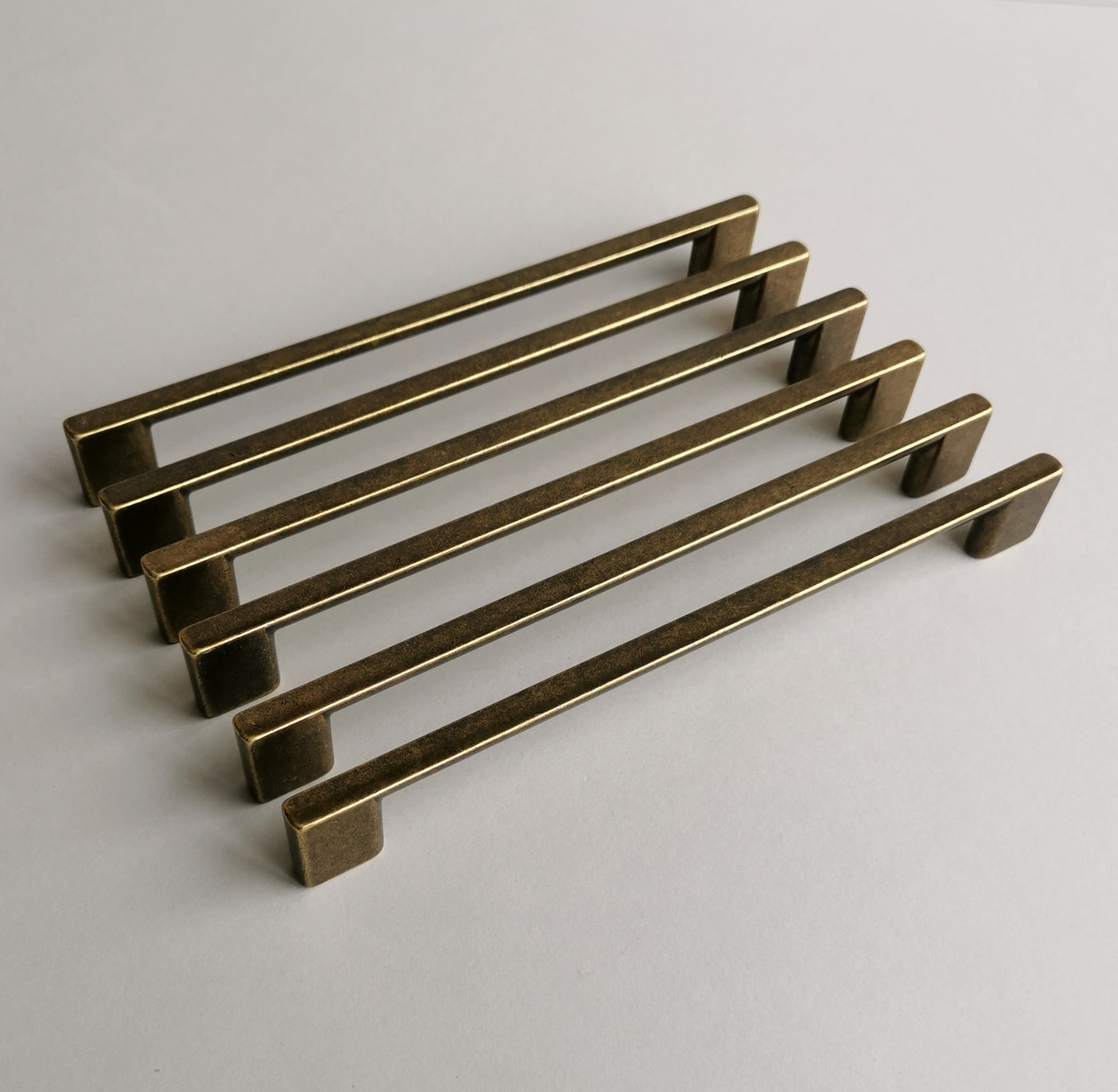 Set of 6 Antique Brass Finish Cabinet Pulls. Rustic Cabinet