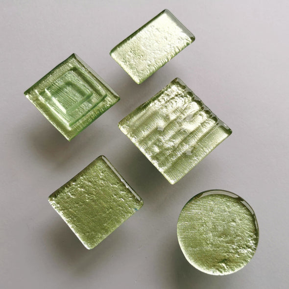 Golden Green Accent Glass Knob. Artistic Green Glass Statement Cabinet Knob - 0050