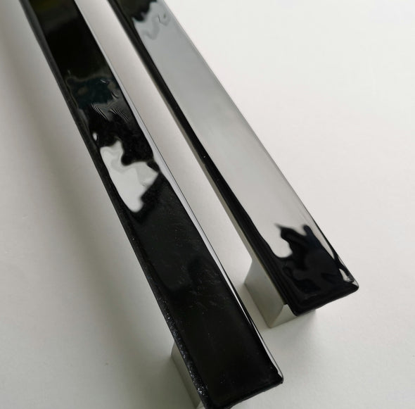 A Set of 2 Large Glass Pulls in Deep Matte Black. Black Matte Glass Pull 0051