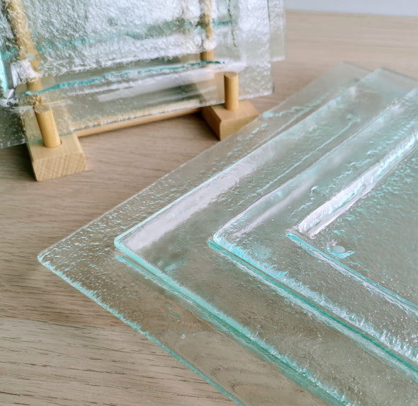 Set of 2 Transparent Fused Glass Dessert / Salad / Main Course Plates. Set of 2 Clear Glass Plates