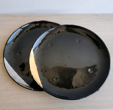 Set of 2 Black Fused Glass Platters With Gold / Platinum Details. Custom Glass Dinnerware