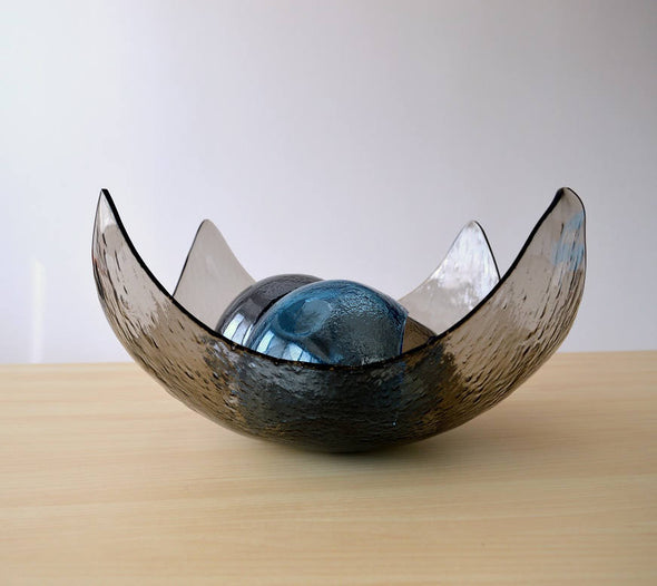 Modern Bronze Minimalist Fused Glass Fruit Bowl. Centerpiece Bowl. Designer Fruit-Bowl XXL