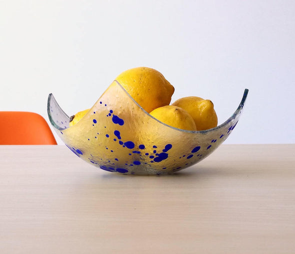 Modern Fused Glass Fruit Bowl. Cobalt Blue Accents Glass Fruit-Bowl M