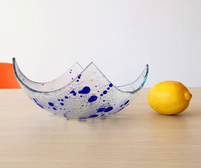 Modern Fused Glass Fruit Bowl. Cobalt Blue Accents Glass Fruit-Bowl M