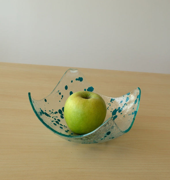 Modern Fused Glass Fruit Bowl. Turquoise Accents Glass Fruit-Bowl M