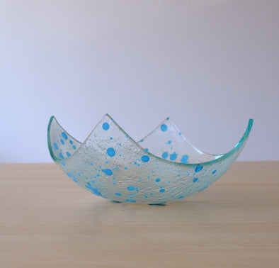 Modern Fused Glass Fruit Bowl. Sky Blue Accents Glass Fruit-Bowl M