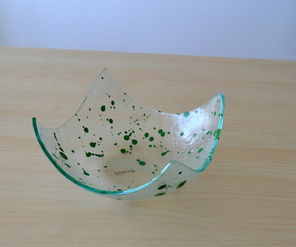 Modern Fused Glass Fruit Bowl. Green Accents Glass Fruit-Bowl M