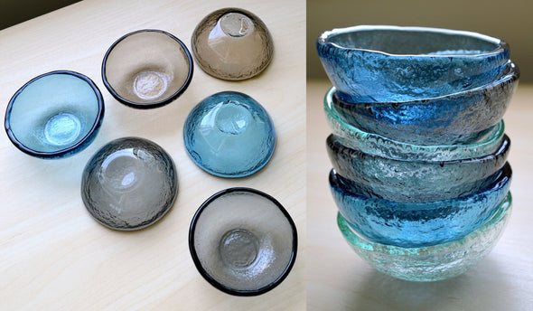 Set of Twelve Fused Glass Small Bowls. Soy Sauce Bowl. Small Dessert Bowls. Minimalist Tableware