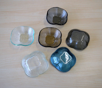 Set of Six Clover Shaped Small Dessert Bowls. Fused Glass Spice Bowls. Small Dessert Bowls