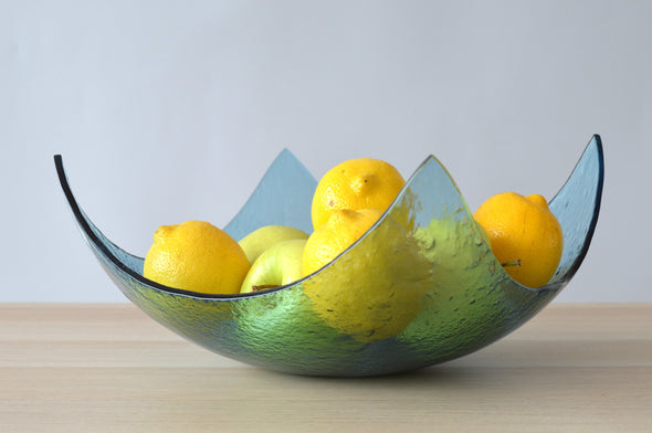 Modern Sky Blue Minimalist Fused Glass Fruit Bowl. Designer Fruit-Bowl XXL