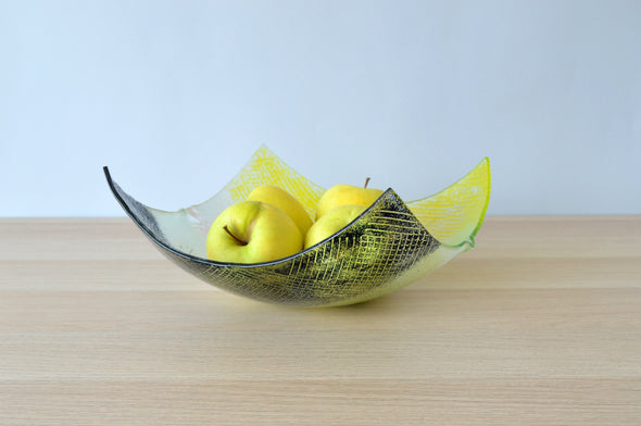 Modern Minimalist Fused Glass Fruit Bowl. Centerpiece Salad Bowl. Designer Fruit-Bowl Comb XL