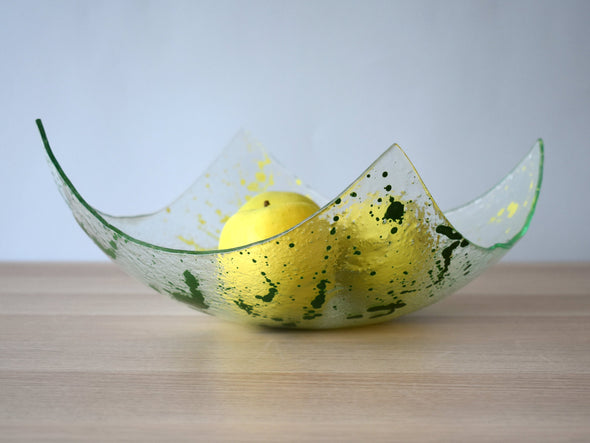 Jackson Pollock Inspired Modern Fused Glass Fruit Bowl. Designer Centerpiece Fruit-Bowl XL