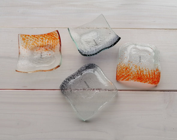 Set of Four Fused Glass Small Bowls in Grey and Orange. Soy Sauce Bowl Set of Four