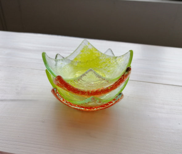 Set of Four Fused Glass Small Bowls in Bright Yellow and Orange. Soy Sauce Bowl Set of Four