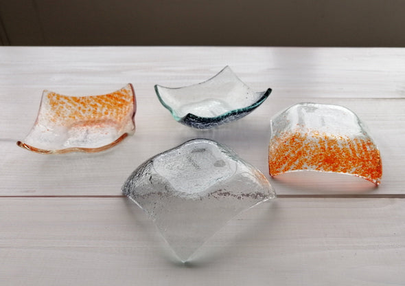 Set of Four Fused Glass Small Bowls in Grey and Orange. Soy Sauce Bowl Set of Four