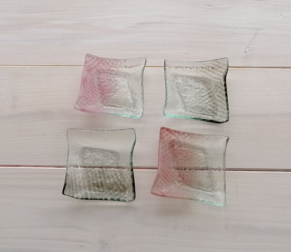 Set of Four Fused Glass Small Bowls in Grey and Pink. Soy Sauce Bowl. Small Dessert Bites Bowls
