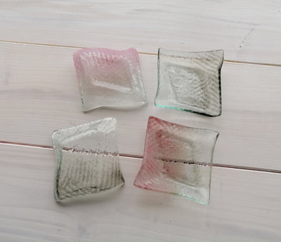 Set of Four Fused Glass Small Bowls in Grey and Pink. Soy Sauce Bowl. Small Dessert Bites Bowls