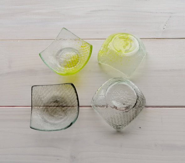Set of Four Fused Glass Small Bowls in Bright Yellow and Grey. Soy Sauce Bowl Set of Four