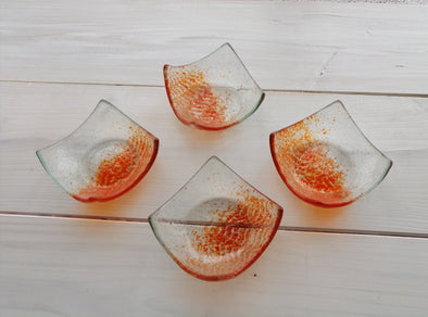 Set of Four Fused Glass Small Bowls in Hot Red and Orange. Soy Sauce Bowl. Small Bites Bowls