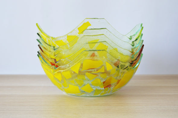 Set of 6 Artistic Fused Glass Bowls. Minimalist Salad Bowls. Fused Glass Tableware