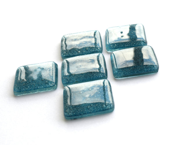 Set of Bubbly Turquoise Fused Glass Accent Tiles. Artistic Blue Glass Accent Wall Tiles Set