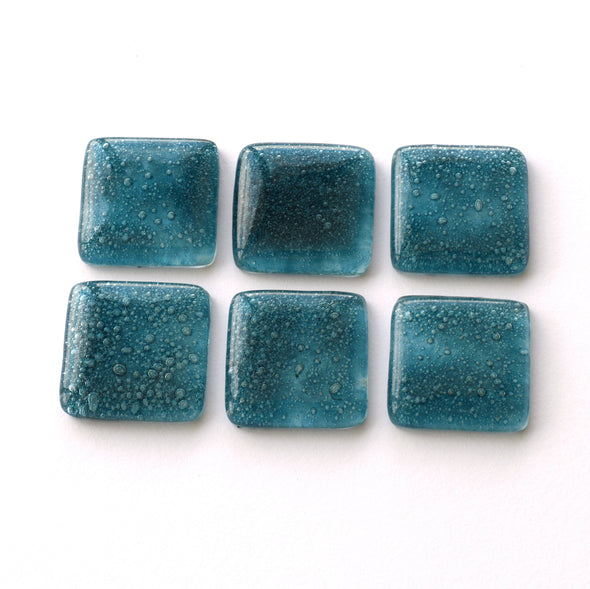 Set of Bubbly Turquoise Fused Glass Accent Tiles. Artistic Blue Glass Accent Wall Tiles Set