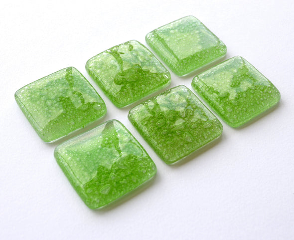 Set of Bubbly Light Green Fused Glass Accent Tiles. Artistic Green Glass Accent Wall Tiles Set
