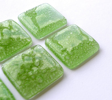 Set of Bubbly Light Green Fused Glass Accent Tiles. Artistic Green Glass Accent Wall Tiles Set