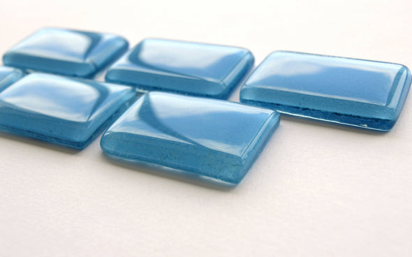 Set of Light Blue Fused Glass Accent Tiles. Artistic Sky Blue Glass Accent Wall Tiles Set