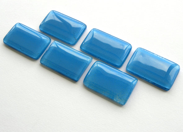 Set of Light Blue Fused Glass Accent Tiles. Artistic Sky Blue Glass Accent Wall Tiles Set