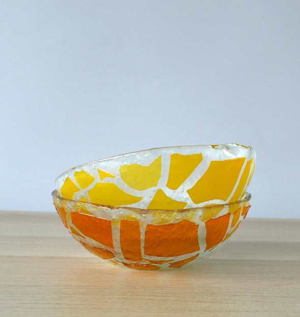 Set of 2 Fused Glass Orange Yellow Soup Bowls. Set of 2 Glass Cereal Bowls. Small Salad Bowls