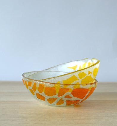 Set of 2 Fused Glass Orange Yellow Soup Bowls. Set of 2 Glass Cereal Bowls. Small Salad Bowls