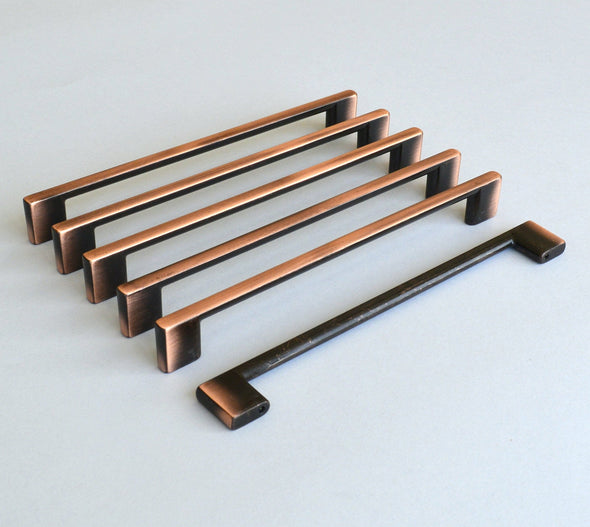 Set of 6 Modern Oil Rubbed Bronze Cabinet Pull. Copper Finish Drawer Handle 9134