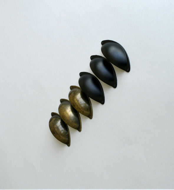 Set of 6 Antique Brass Cup Handle. Cabinet Pull. Black Matte Drawer Handle. Drawer Cup Pull 6146/7155