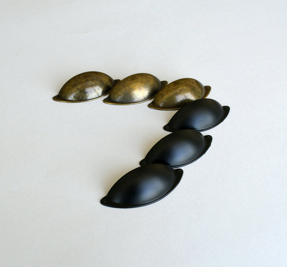 Set of 6 Antique Brass Cup Handle. Cabinet Pull. Black Matte Drawer Handle. Drawer Cup Pull 6146/7155