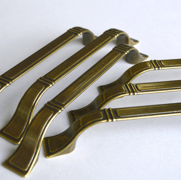 Set of 6 Old Brass Finish Cabinet Handles. Dark Brass Drawer Pull. Drawer Pull 6515/6