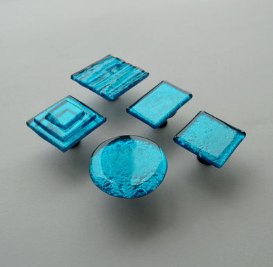 Lagoon Blue Fused Glass Knob. Turquoise Glass Knob. Azure Glass Knob - 0034