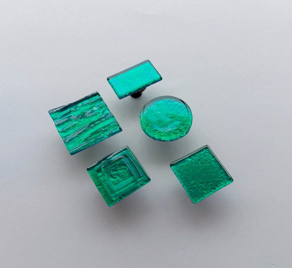 Jade Green Accent Glass Knob. Artistic Emerald Green Knob - 0018