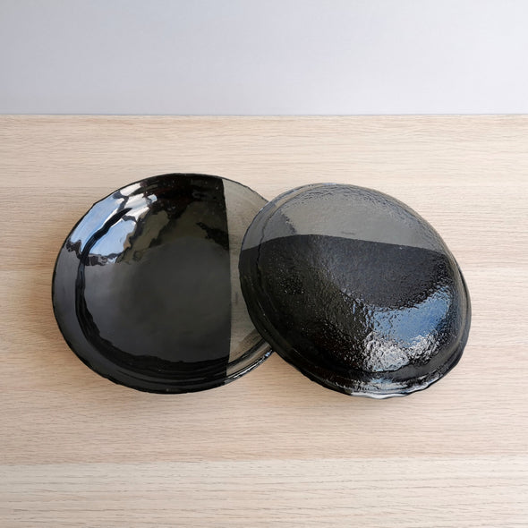 Set of 2 Fused Glass Twilight Pattern Pasta Bowls. Glass Pasta Bowls Set. Two-Coloured Bowls