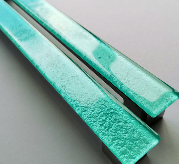 A Set of 2 Sea Foam Large Glass Pulls. Artistic Turquoise Furniture Glass Pull - 0041