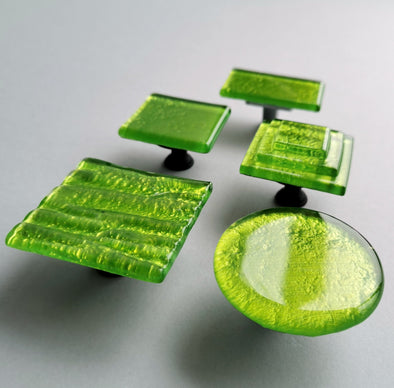 Modern Apple Green Fused Glass Knob. Fresh Green Glass Handle - 0038