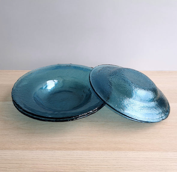 Set of 2 Sky Blue Fused Glass Pasta Bowls. Set of 2 Glass Pasta Bowls. Minimalist Spaghetti Bowls