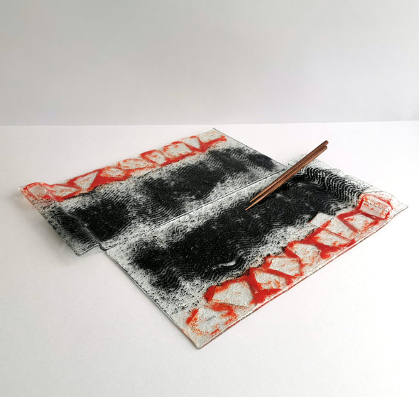 OOK Fused Glass Sushi Platter Set of 2. Statement Fused Glass Cheese Platters in Metallic Grey