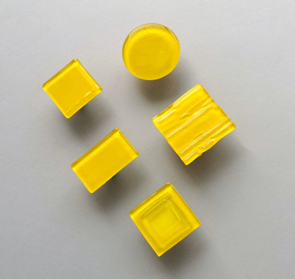 Modern Fused Glass Knob in Sunny Yellow. Bright Yellow Glass Knob 0044