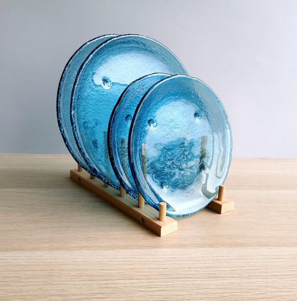 Set of 2 Sky Blue Fused Glass Dessert / Main Course / Pasta Plates. Set of 2 Glass Plates