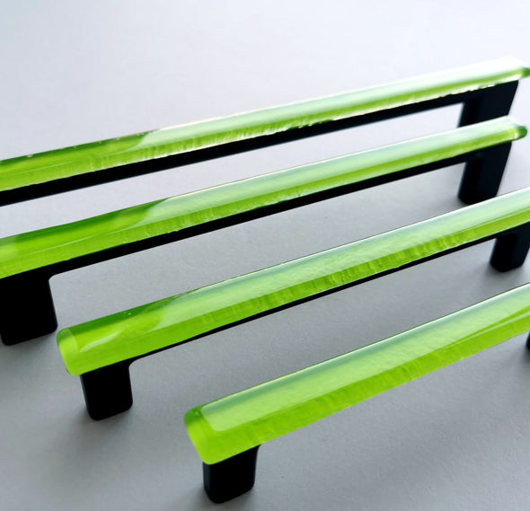 Modern Accent Glass Pull in Lime Green. Light Green Glass Pull 0025